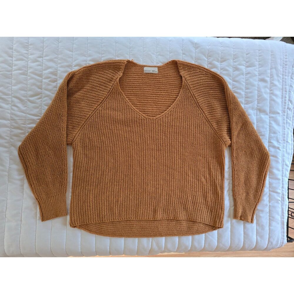 Becool Women’s Size M/L Mustard Yellow V-Neck Knit Sweater Raglan Sleeve